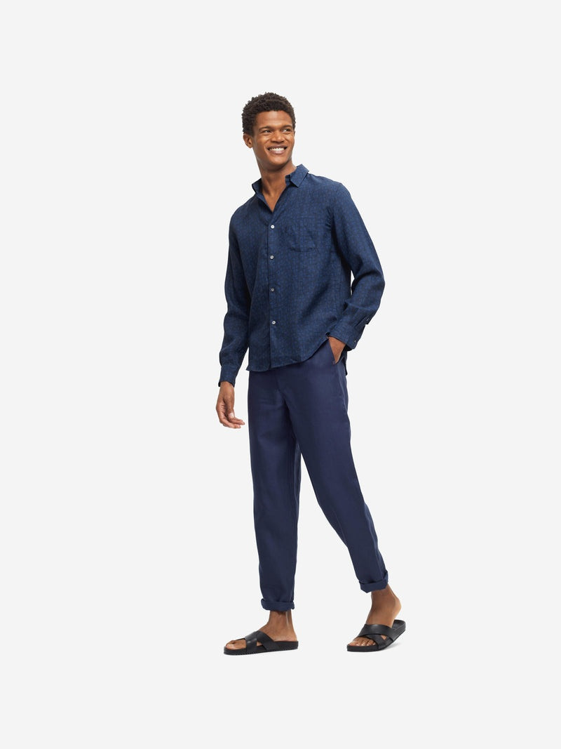 Derek Rose Men's Shirt Milan 17 Linen Navy outlook