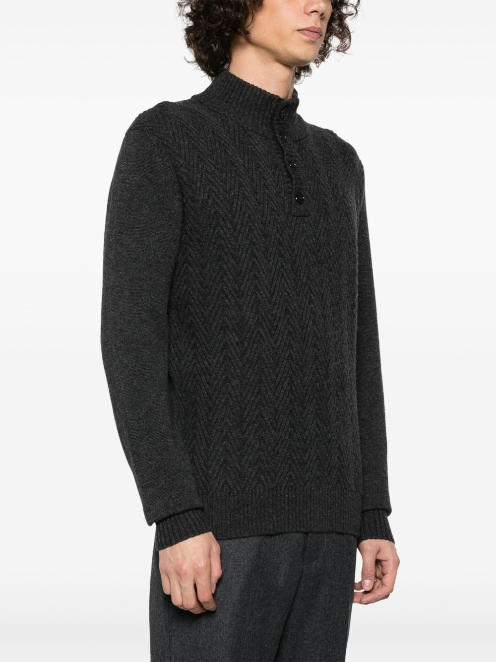 herringbone mock-neck jumper - 3
