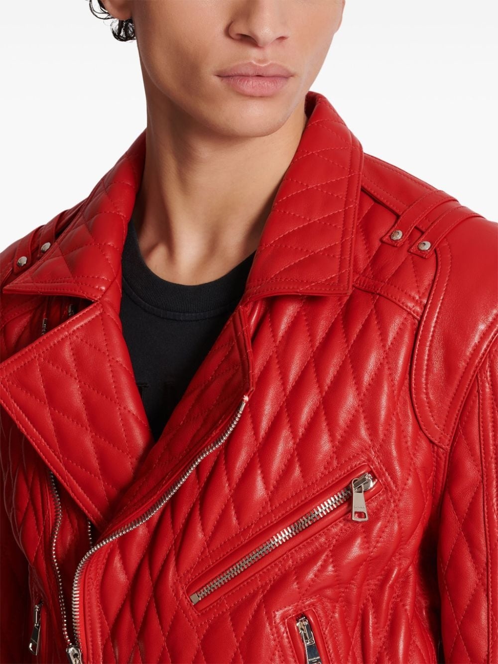 quilted leather biker jacket - 7