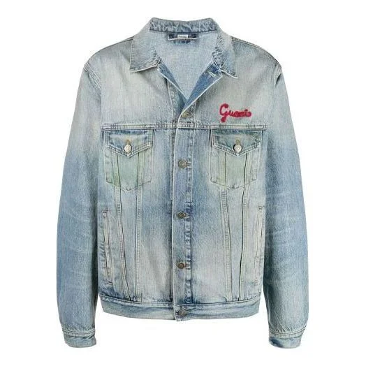 Gucci Cat Logo Embroidered Denim Jacket Denim 'Blue' 631186-XDBGS-4452 - 1
