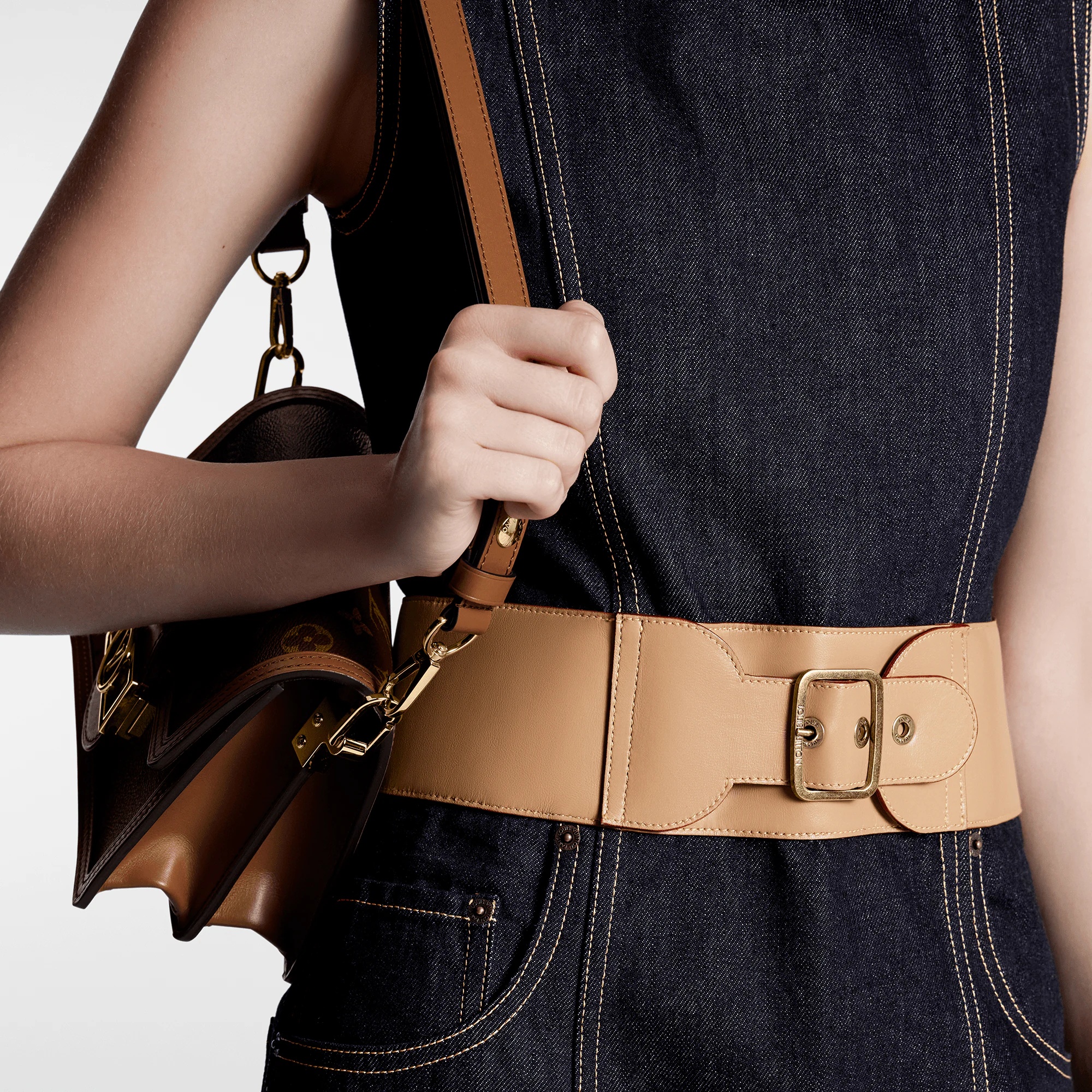 Eyelet Belt Denim Dress - 2