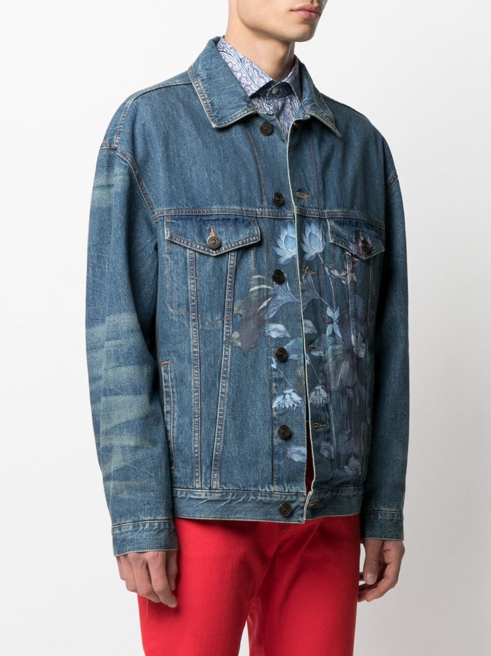 floral-print cotton denim jacket - 3