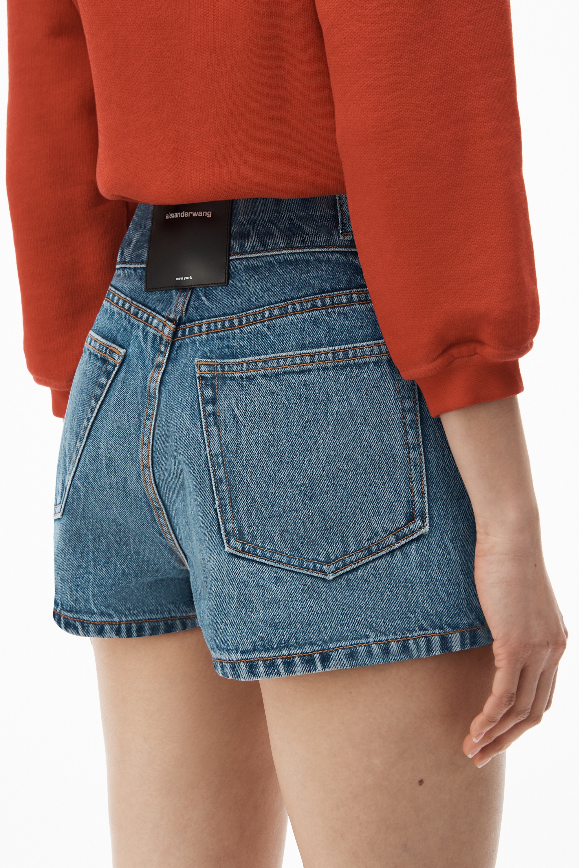 dipped front skort in denim - 6