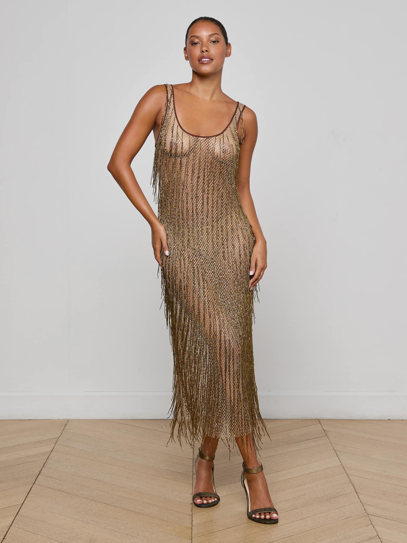 L'AGENCE Gracelynn Beaded Fringe Dress outlook