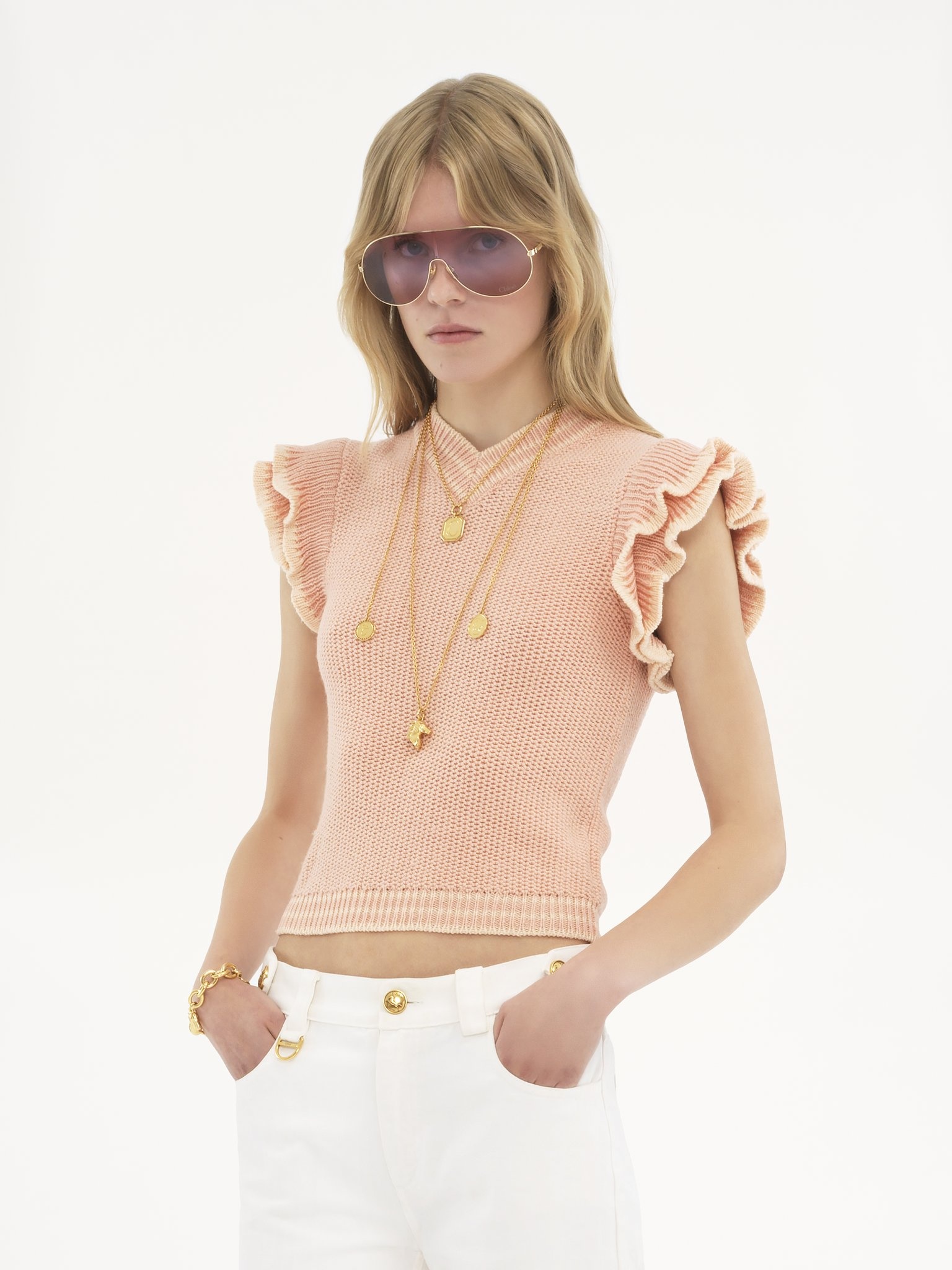 SHORT-SLEEVE KNIT TOP IN WOOL KNIT - 4