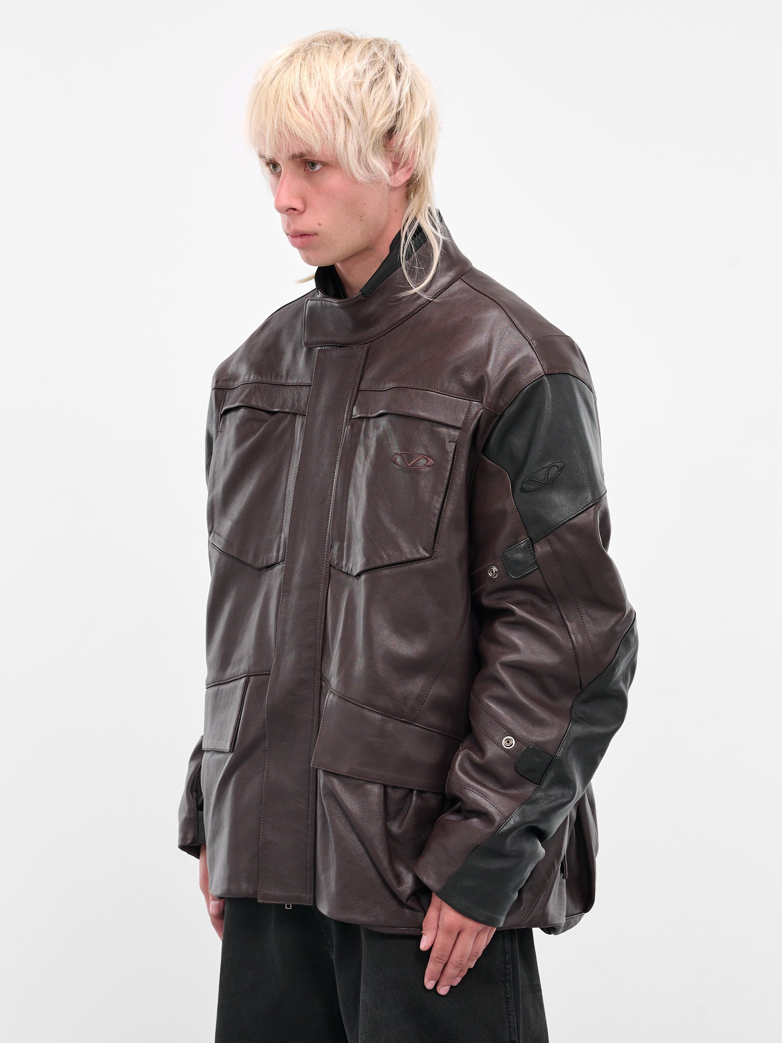 Brown Leather Biker Parka Jacket - 2