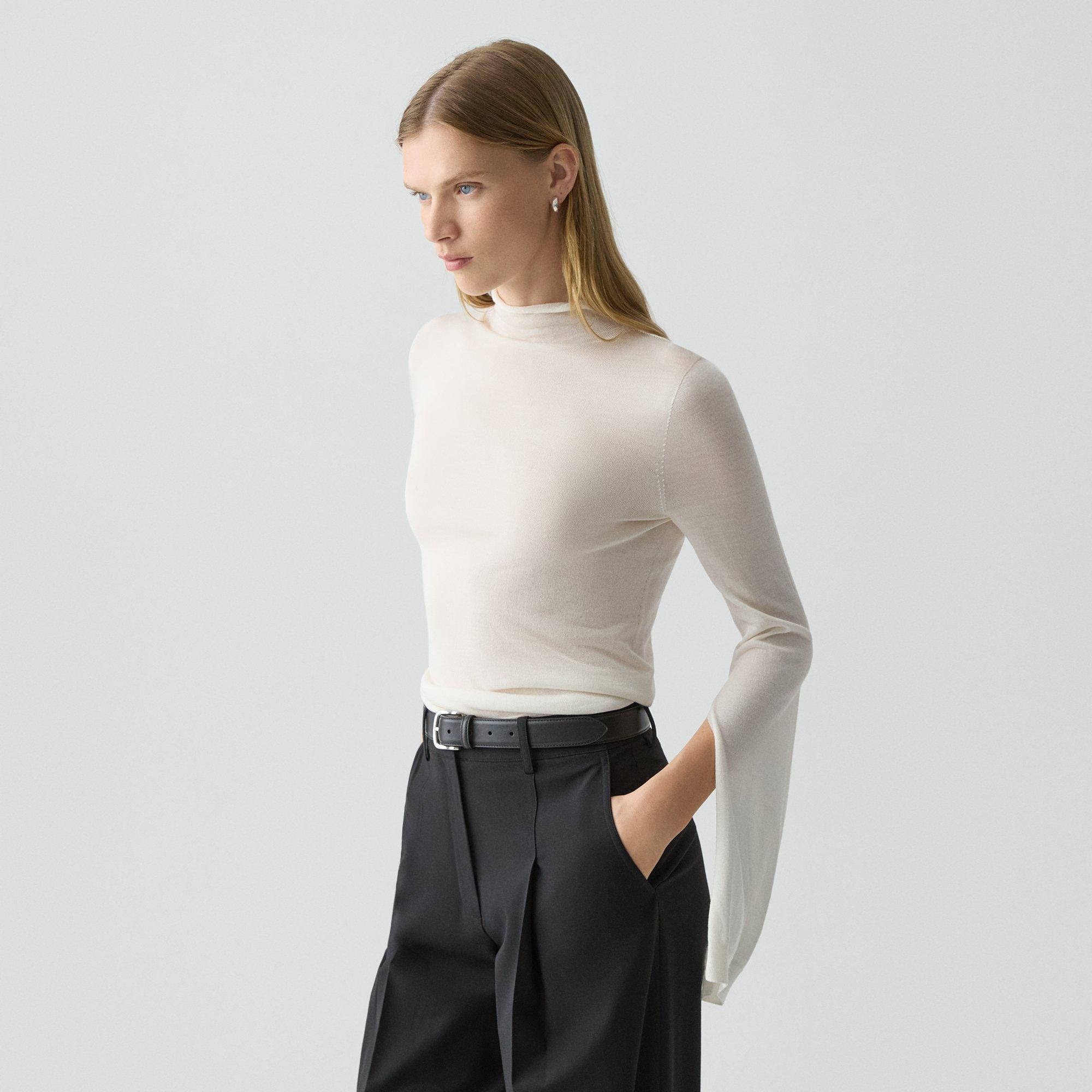 Slit Sleeve Turtleneck Sweater in Wool-Viscose - 3
