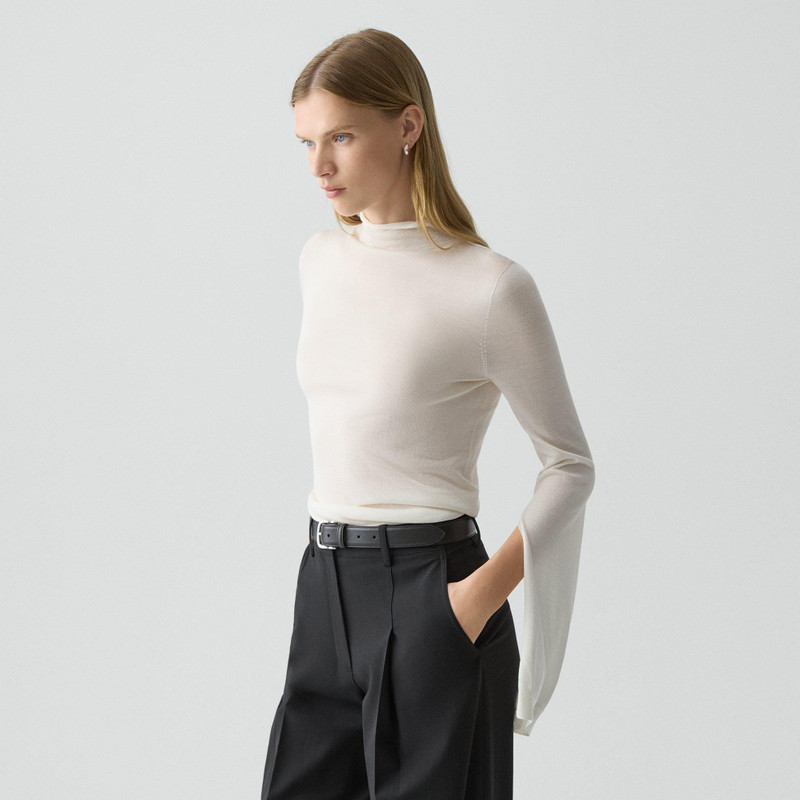 Slit Sleeve Turtleneck Sweater in Wool-Viscose 3