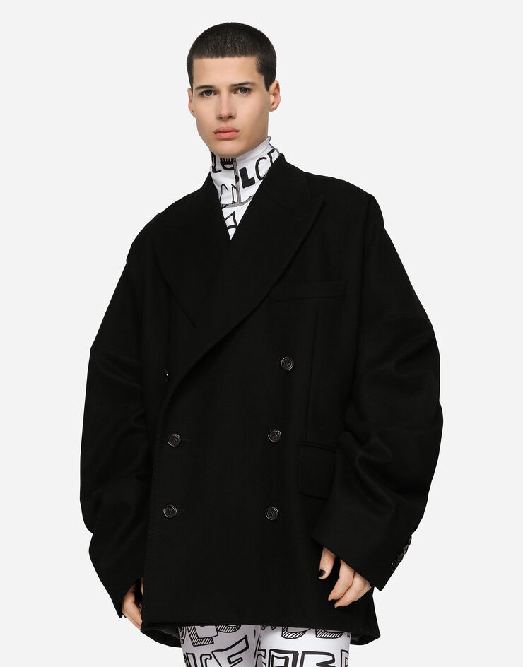 Double-breasted technical wool pea coat - 4