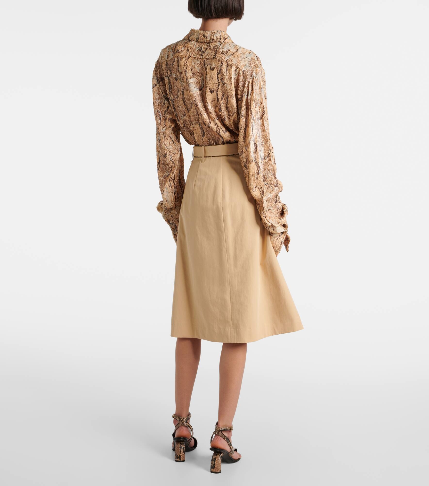 Belted cotton poplin midi skirt - 3