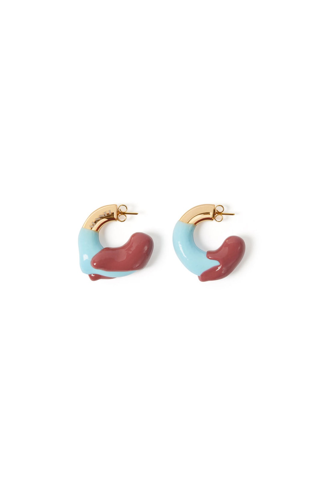 SMALL RUBBERIZED EARRINGS GOLD / prune & azure - 1