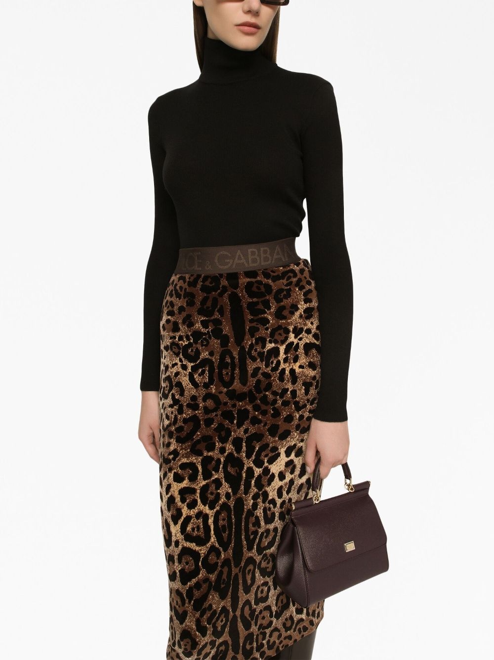 chenille leopard-print midi skirt - 5