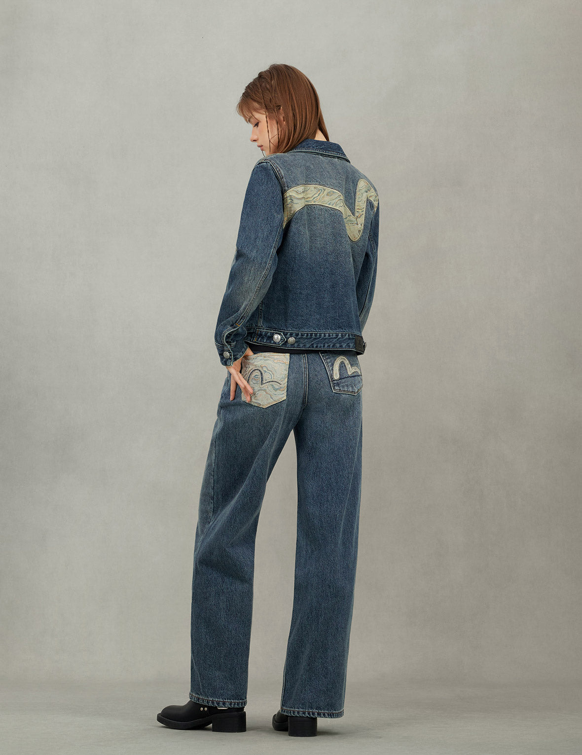 Brocade Inserted Daicock Regular Fit Denim Jacket - 6