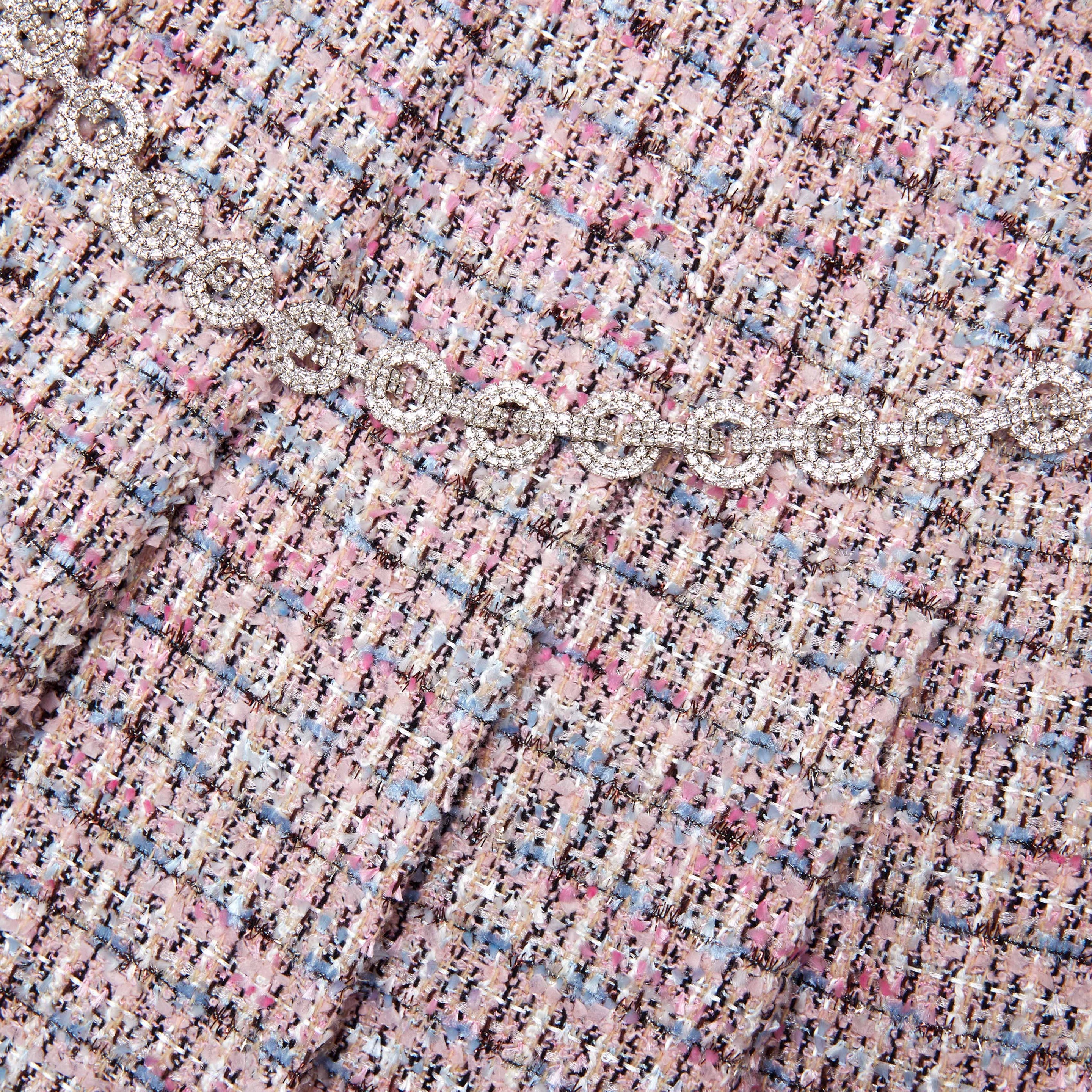 Pink Boucle Crystal Belt Mini Skirt - 5
