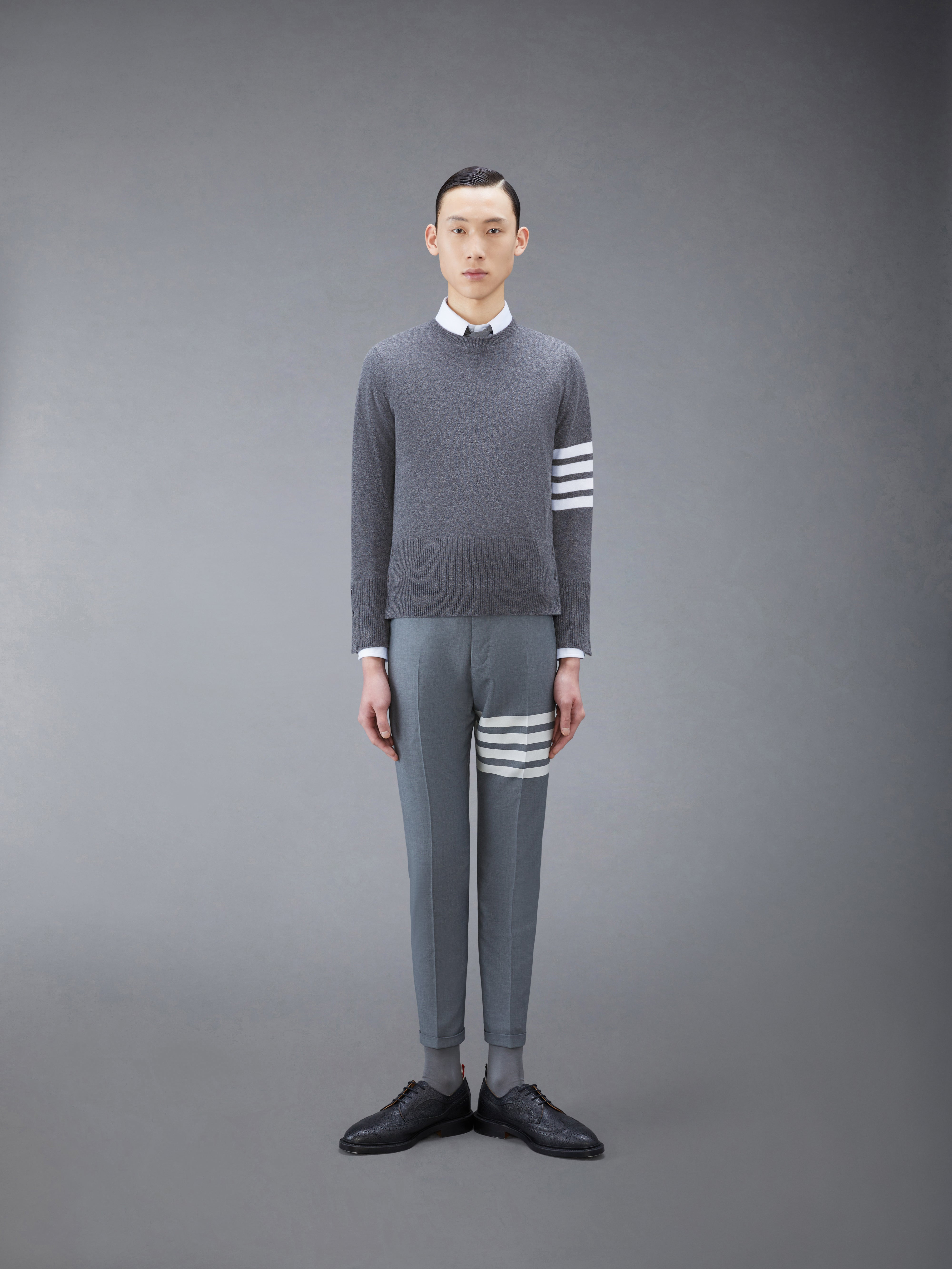 Dark Grey Cashmere 4-bar Crew Neck Pullover - 3