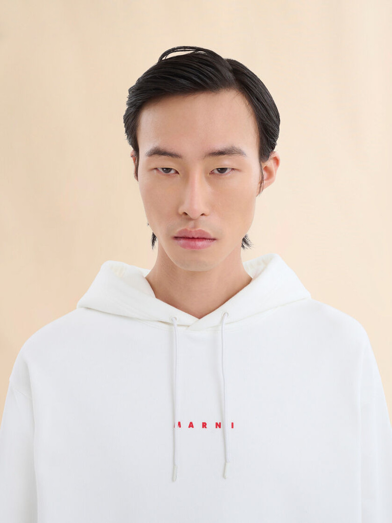 WHITE BIO COTTON HOODIE WITH MARNI PRINT 4
