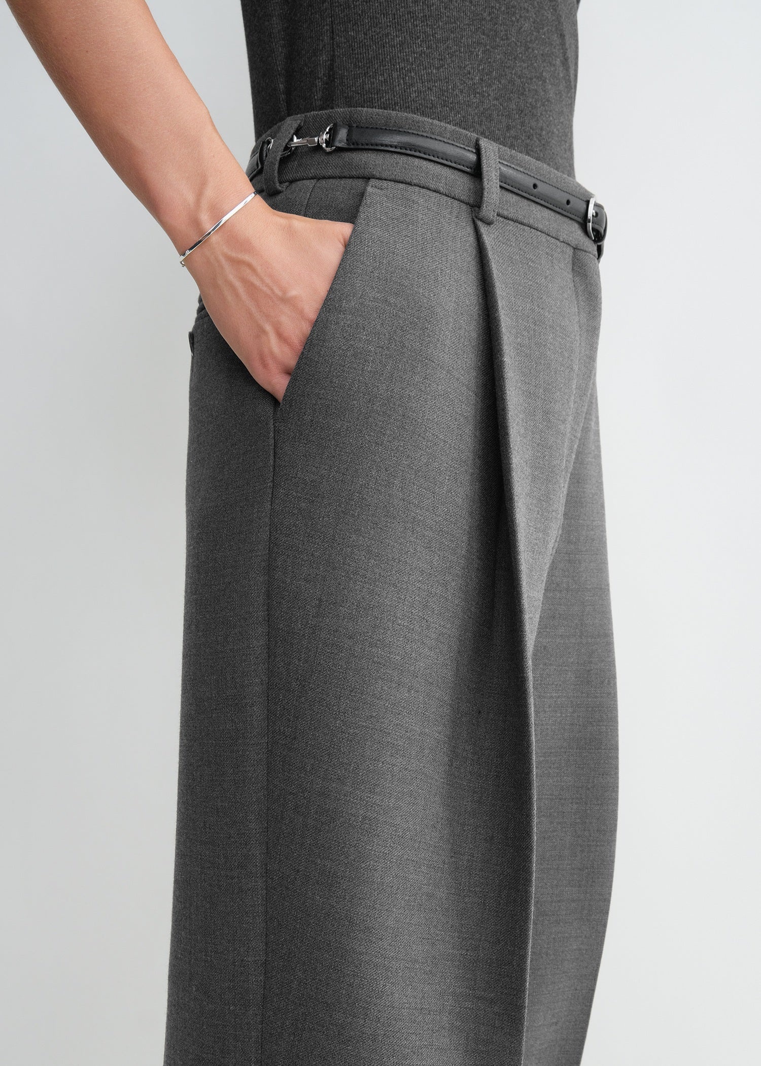 Pleated straight trousers grey melange - 6
