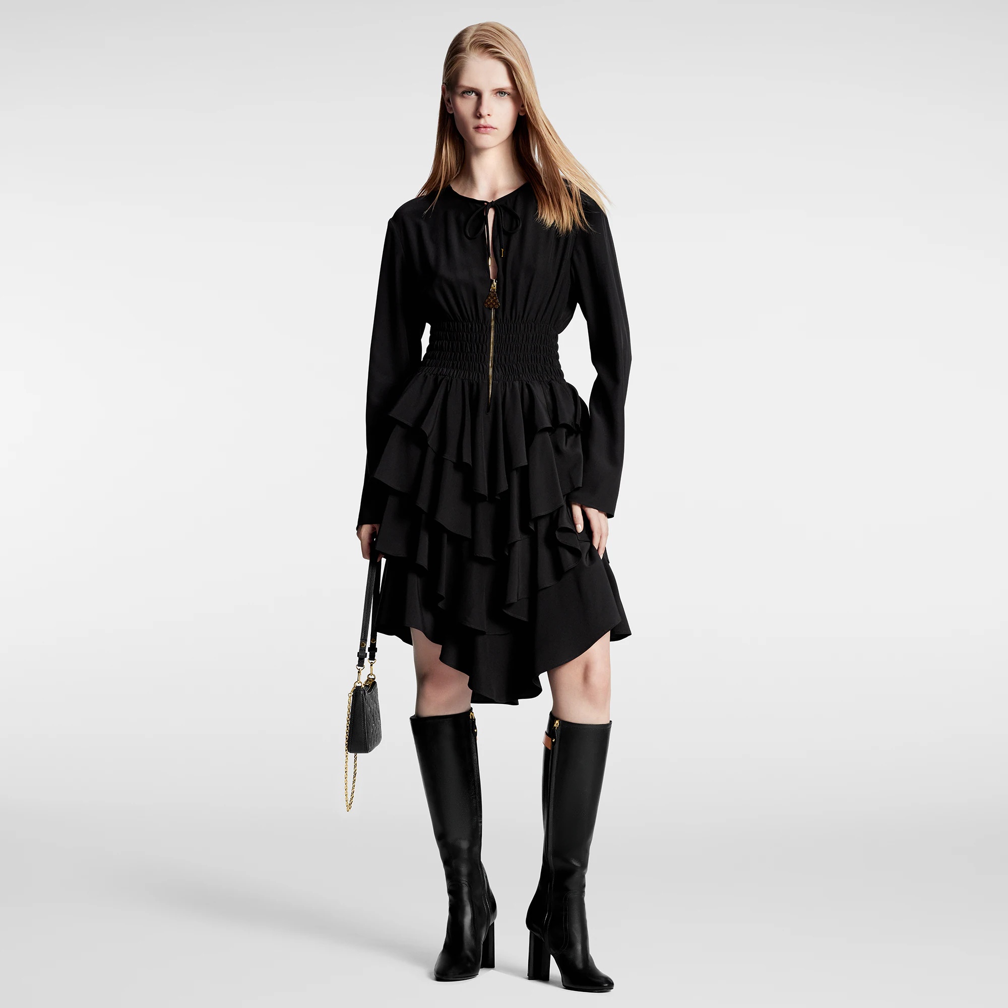 Long-Sleeved Tiered Dress - 4