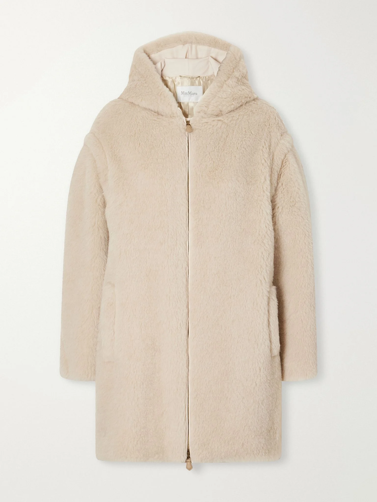 Spadino Teddy hooded alpaca, wool and silk-blend coat Beige - 1