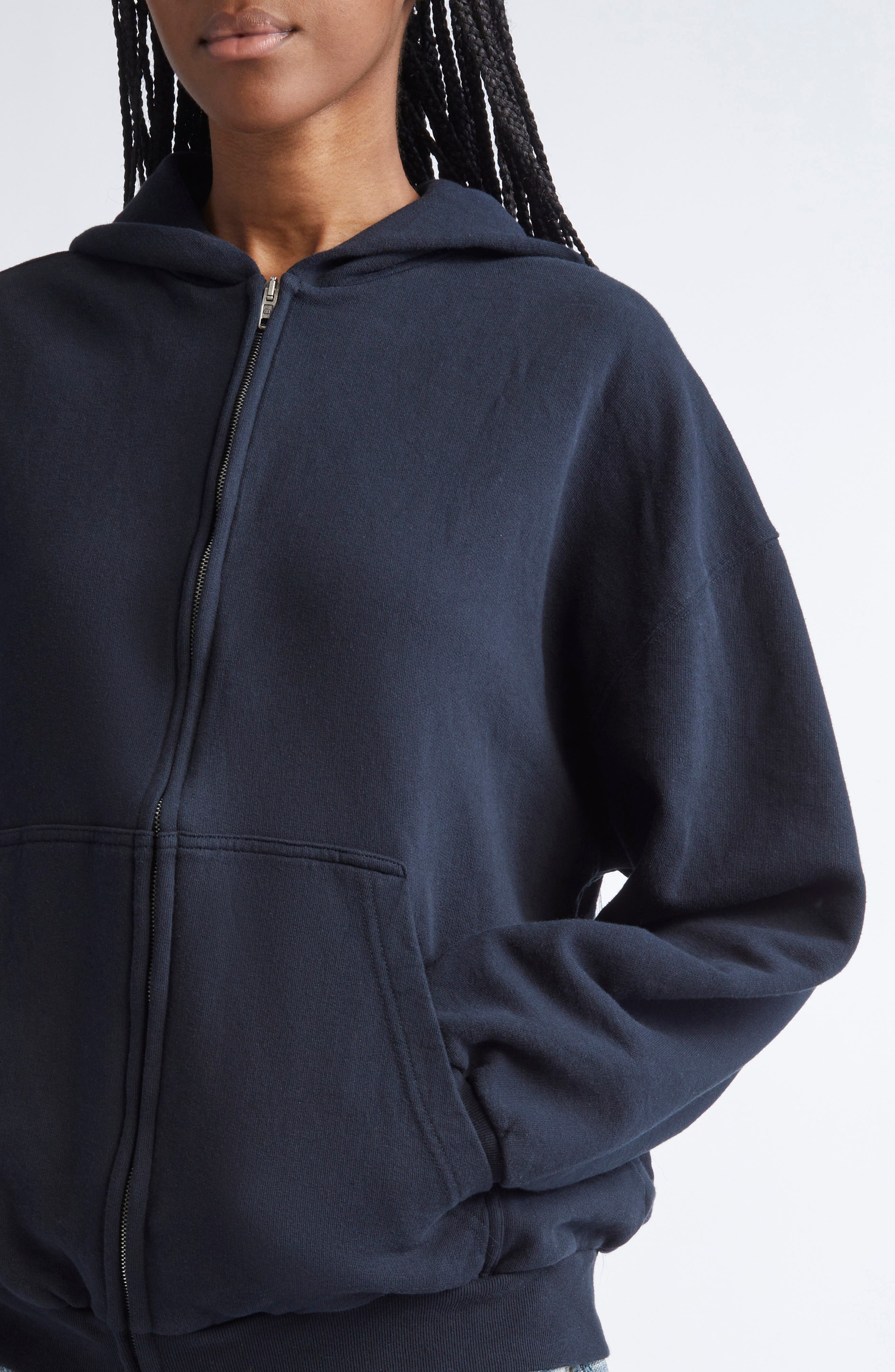 Balenciaga Flipped Uni Logo Embroidered Cotton Fleece Zip-Up Hoodie in 1750 Faded Black/Anthracite a - 4
