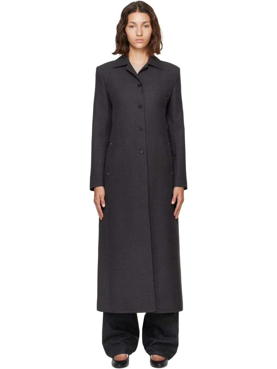 Gray Wool Twill Coat - 1