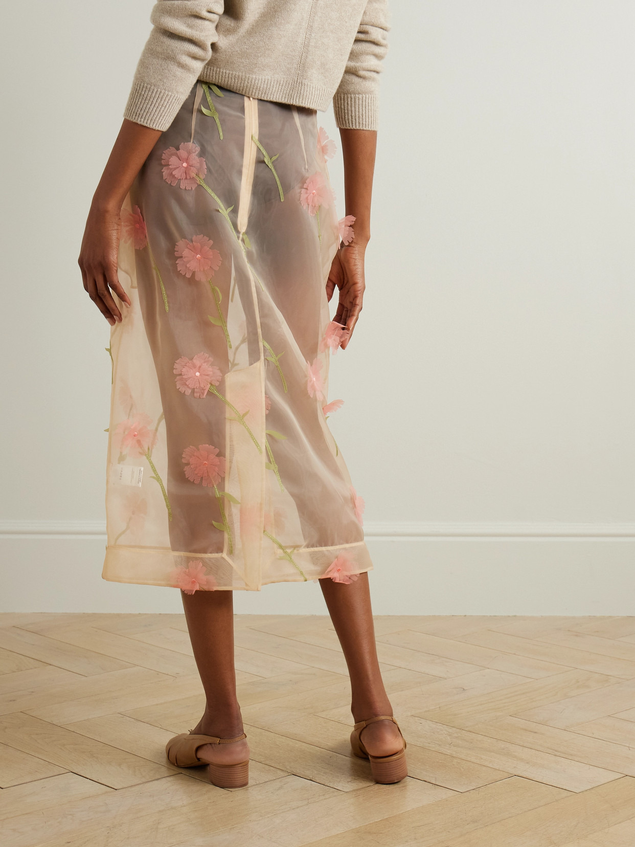 Embroidered Appliquéd Organza Midi Skirt - 3