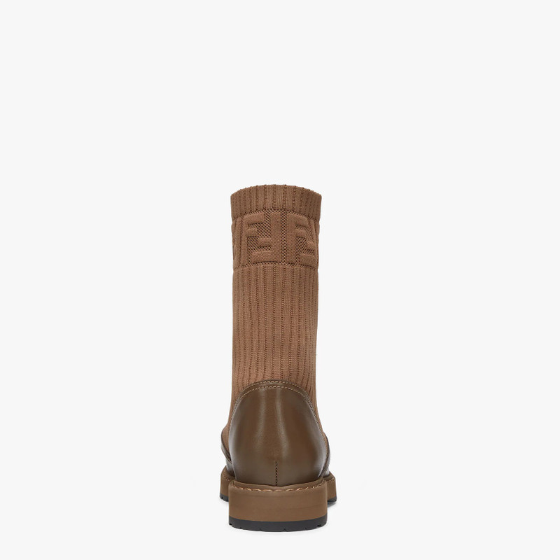FENDI Brown leather biker boots with stretch fabric outlook