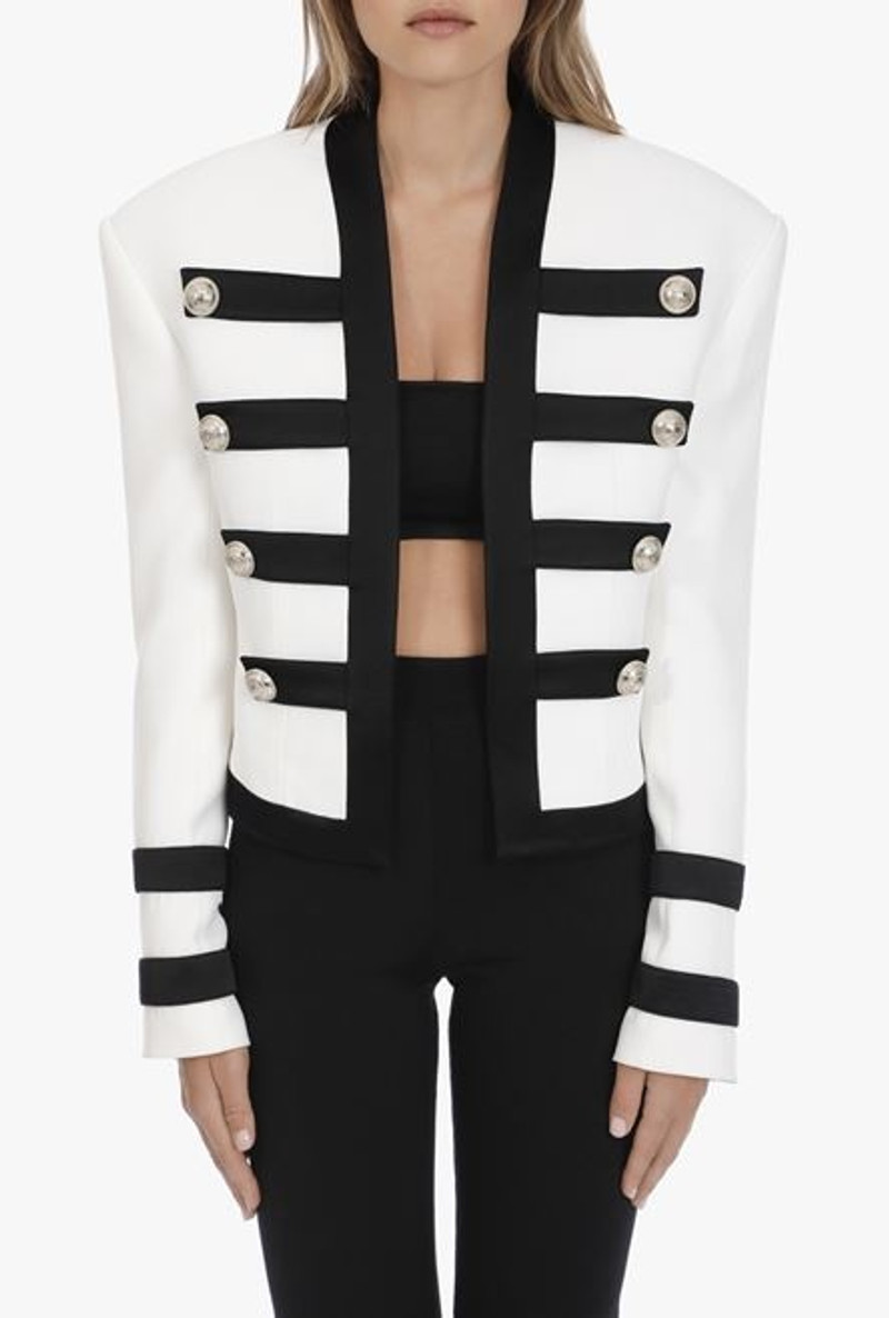 White and black viscose military jacket with gold-tone buttons 5