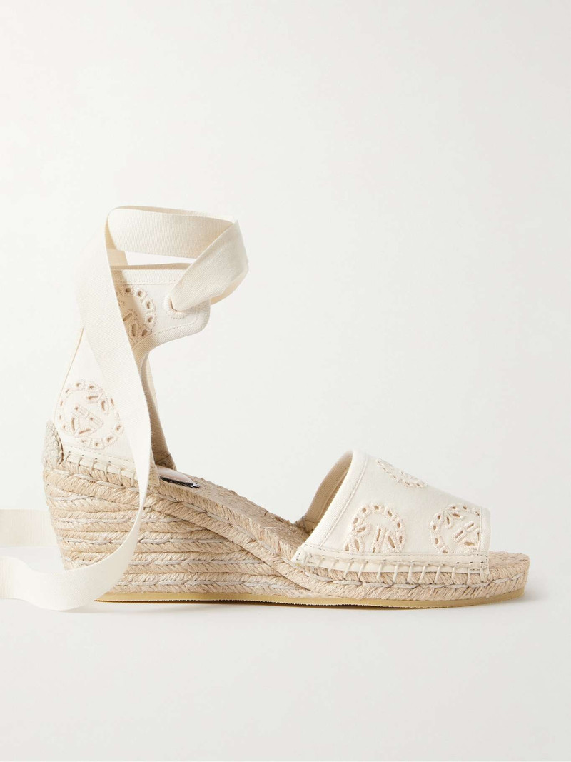 Damita broderie anglaise canvas espadrille wedge sandals - 1