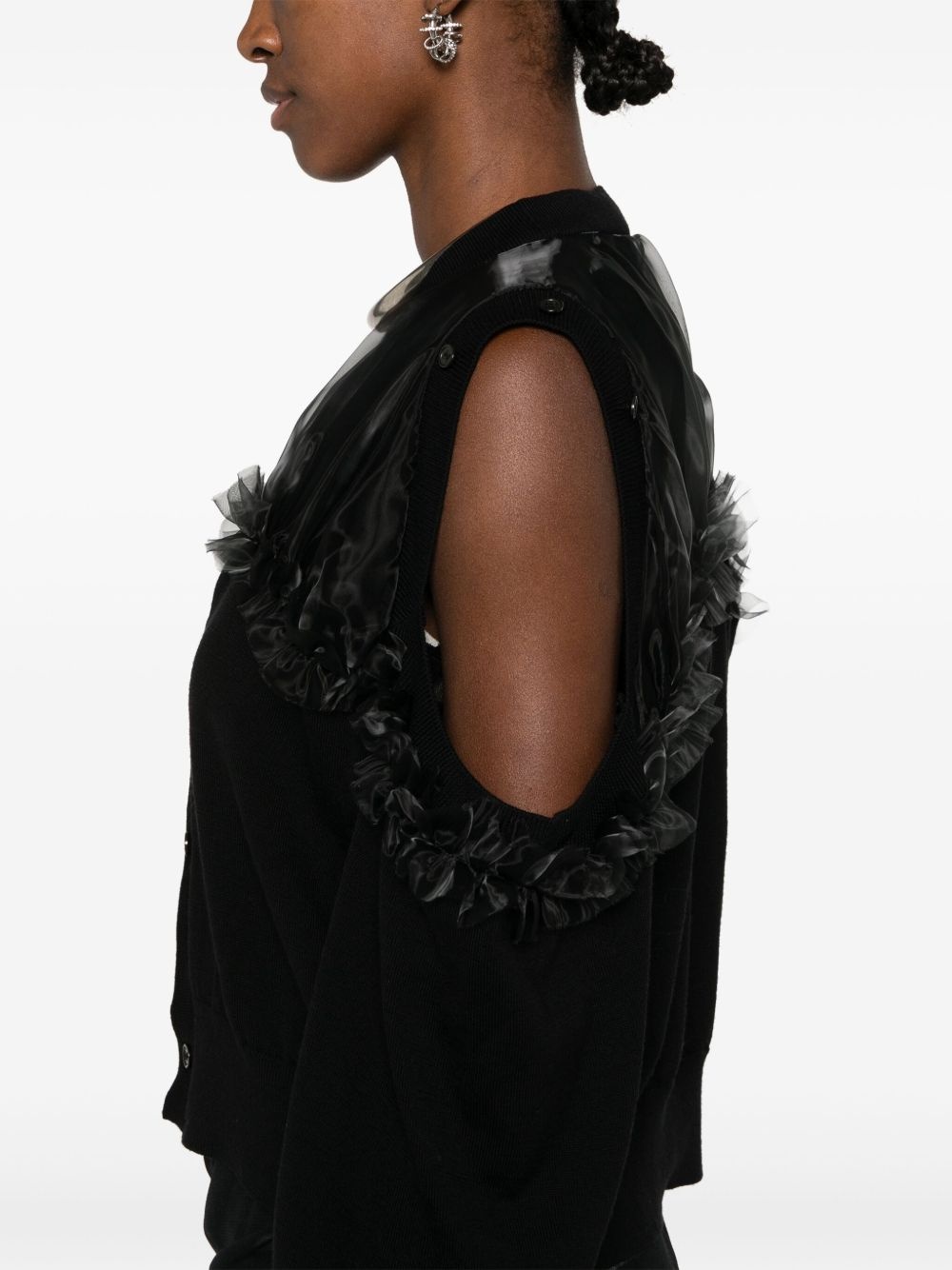 organza-detail knitted cardigan - 5