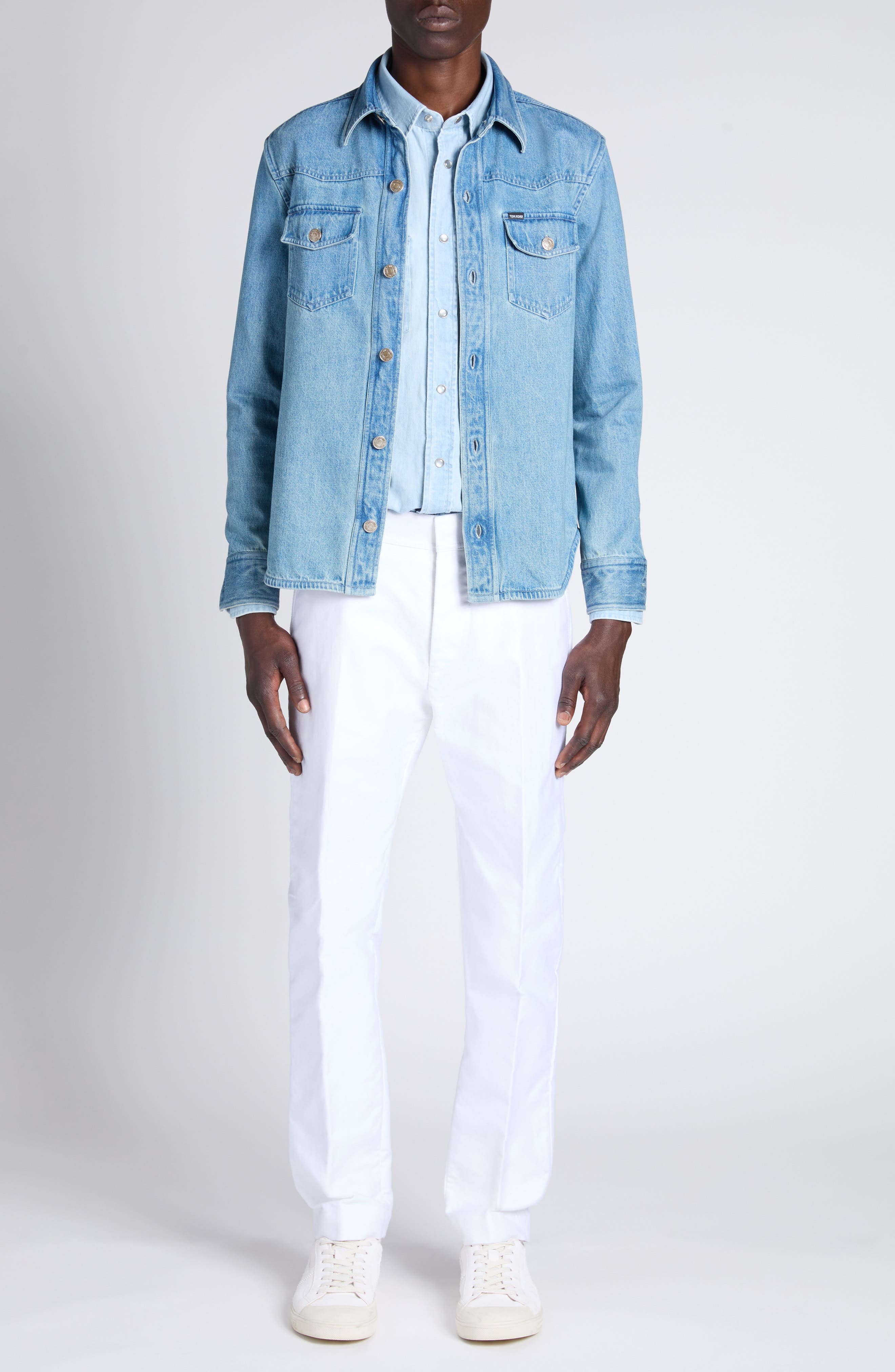 TOM FORD Washed Denim Overshirt in Blue at Nordstrom - 2
