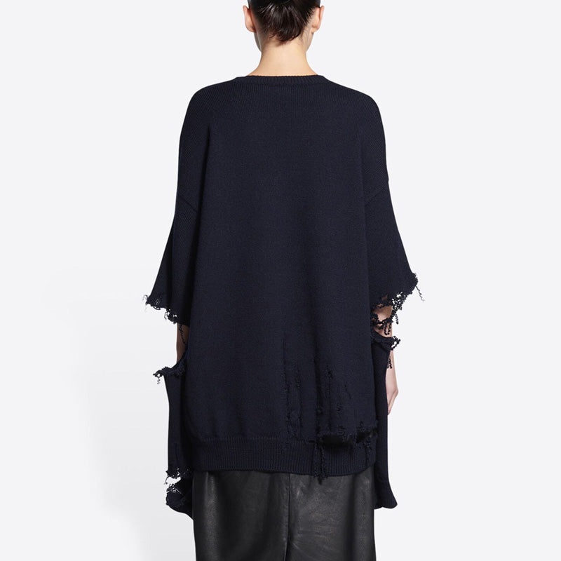 Balenciaga Destroyed V-Neck Knit Sweater 'Navy' 696091T16420414 - 5
