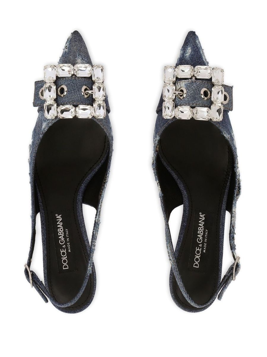 DOLCE & GABBANA Denim patchwork slingback pumps - 4