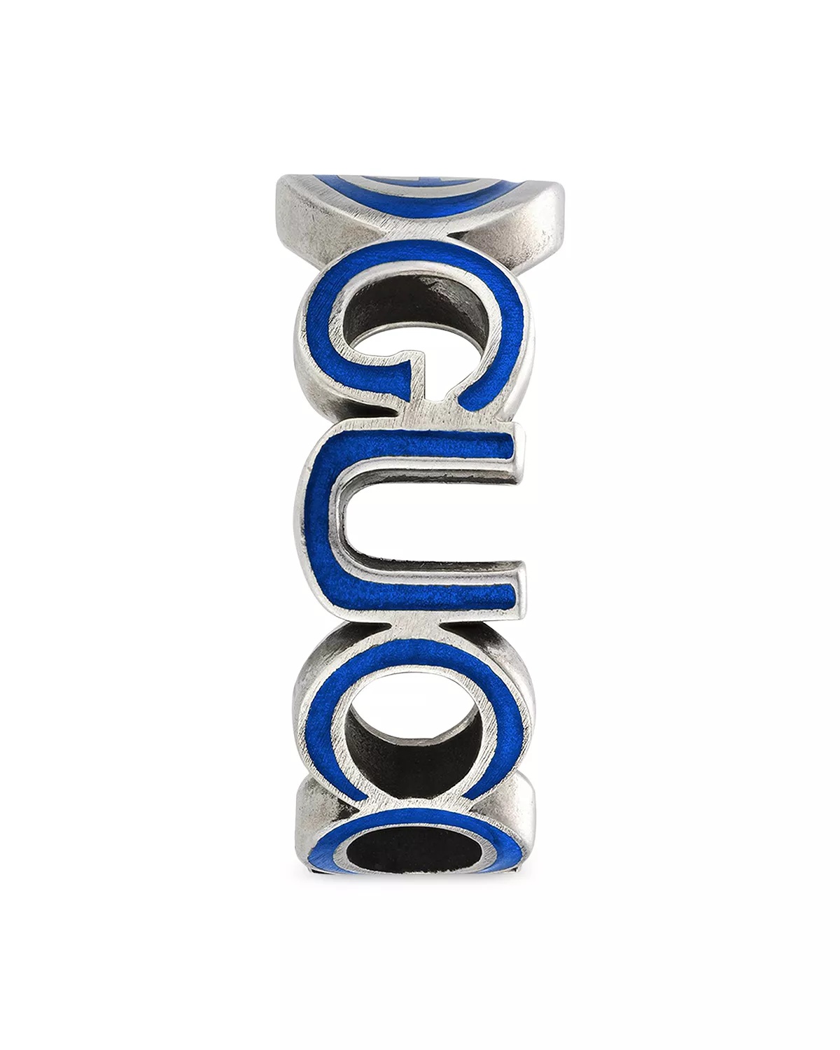 Sterling Silver Interlocked G Blue Enamel Logo Ring - 5