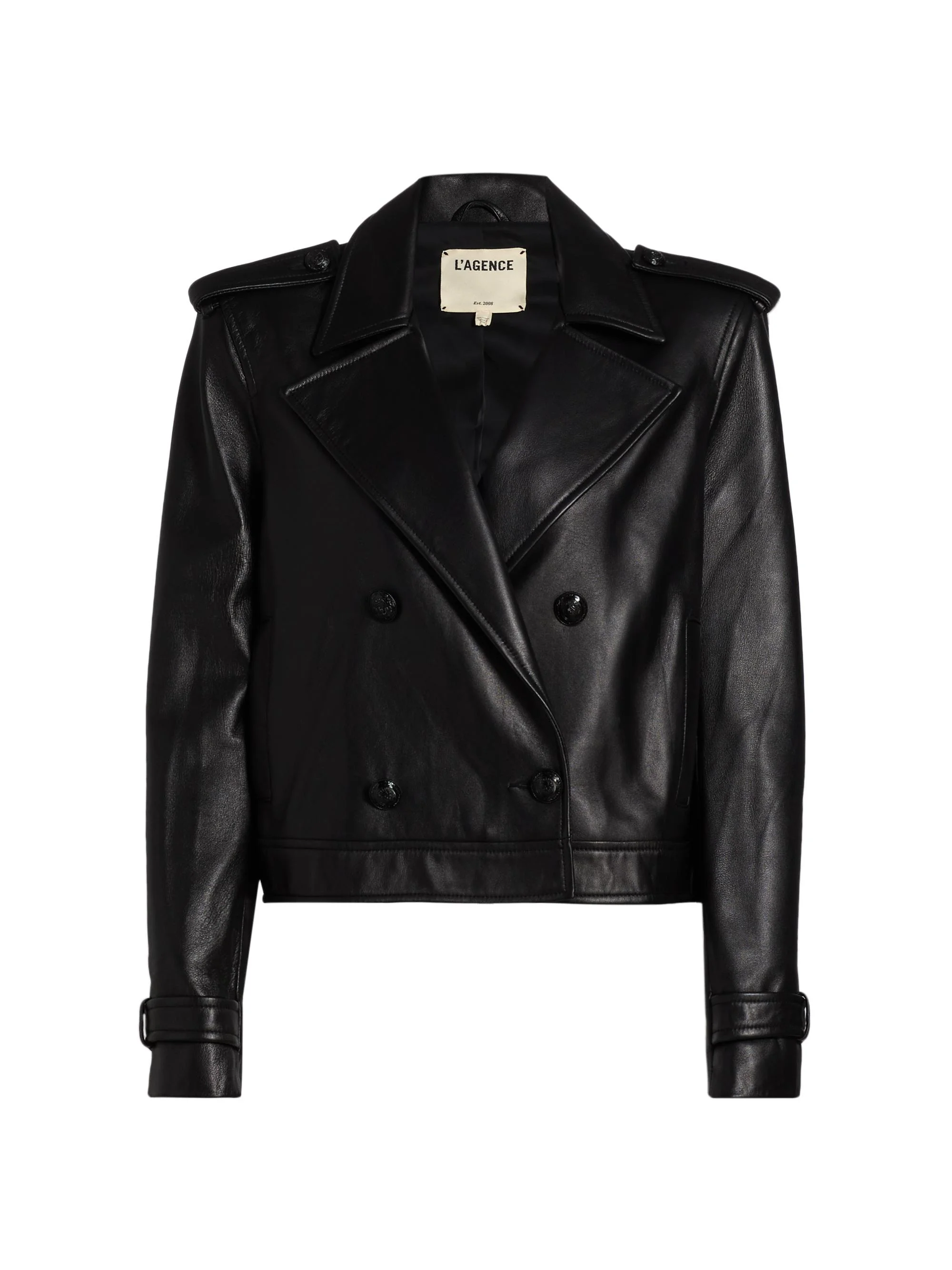 Women's Xoey Cropped Leather Trench Jacket - Black - 1
