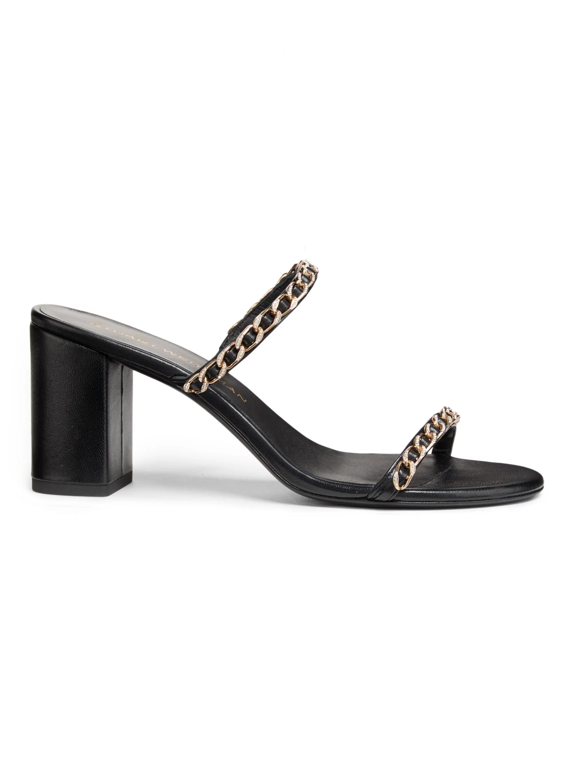 Women's Soluxe 75MM Chain-Strap Leather Sandals - Black - 1