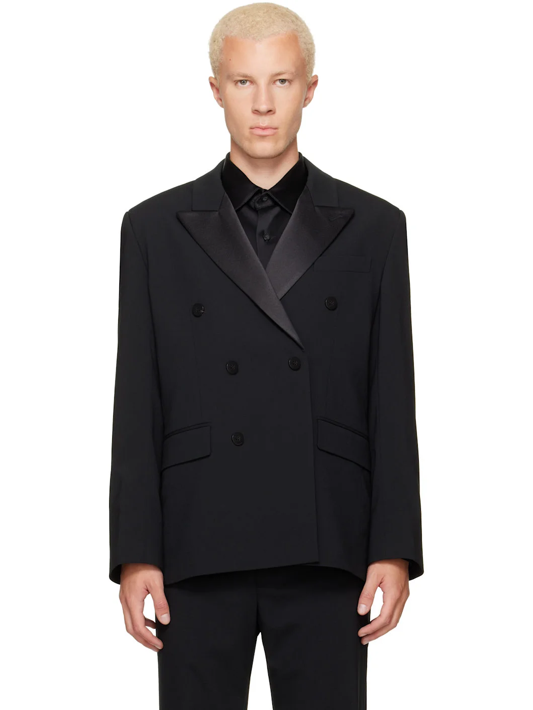 Black Six Button Double Breasted Blazer - 1