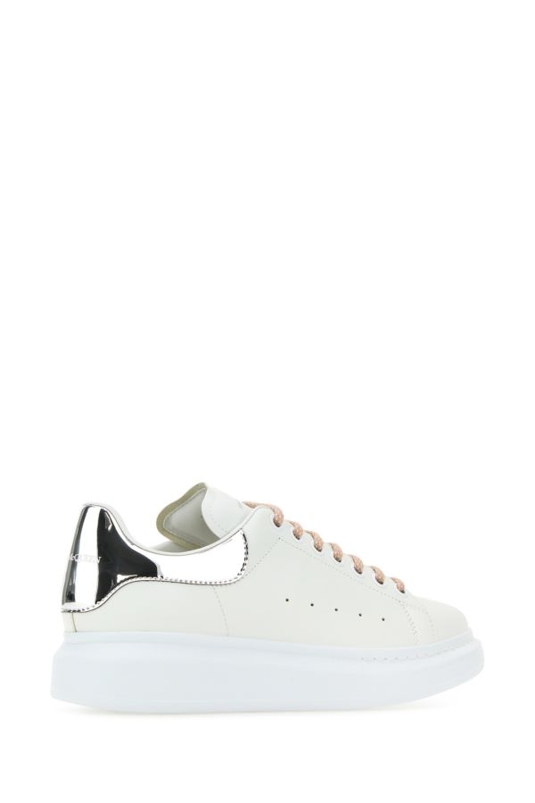 Alexander Mcqueen Woman White Leather Sneakers With Silver Leather Heel - 3