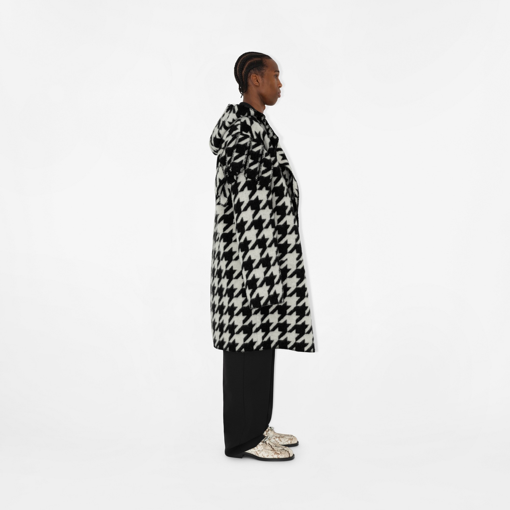 Houndstooth Wool Blanket Cape - 3