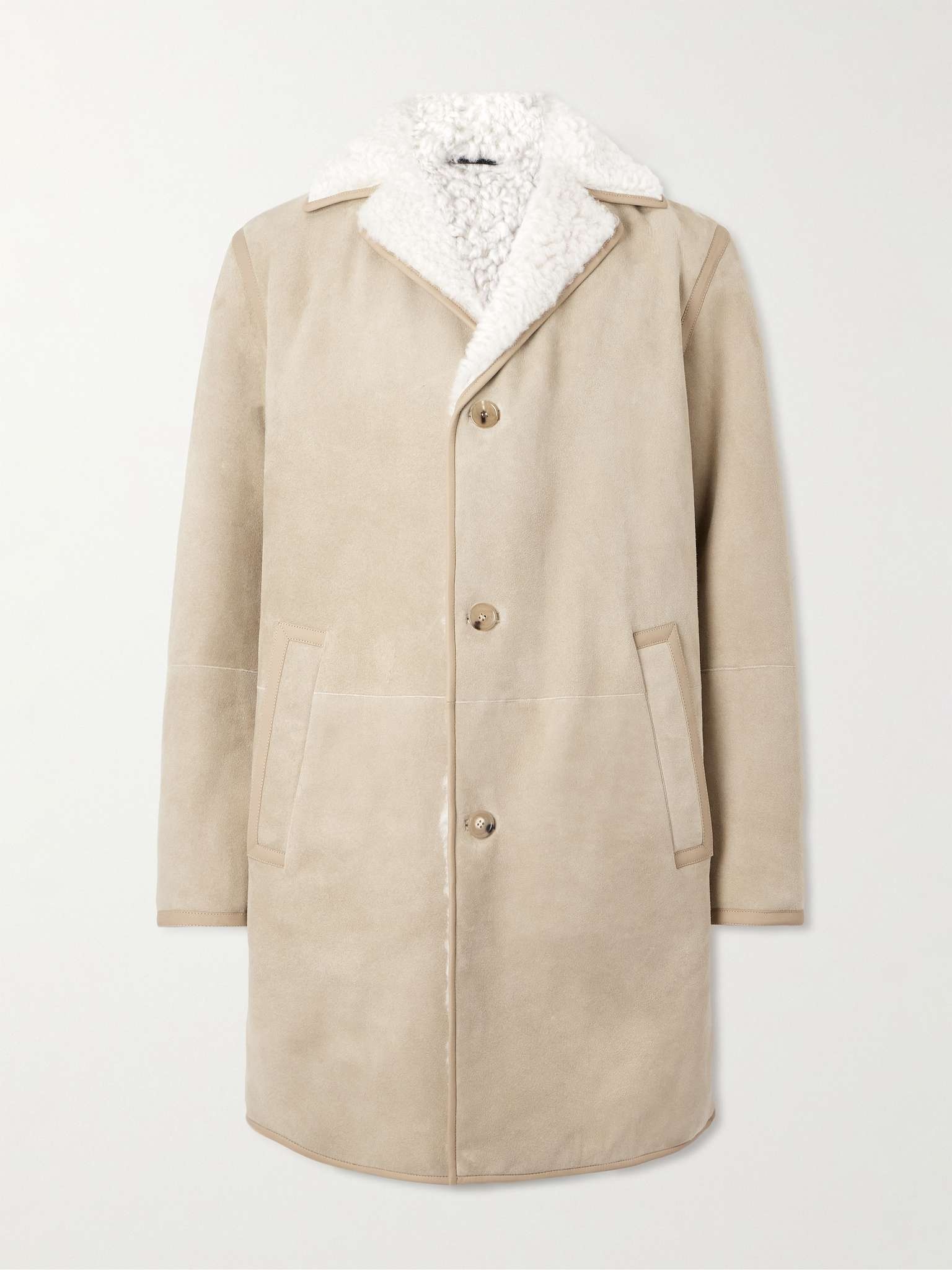 Leather-Trimmed Shearling Coat - 1
