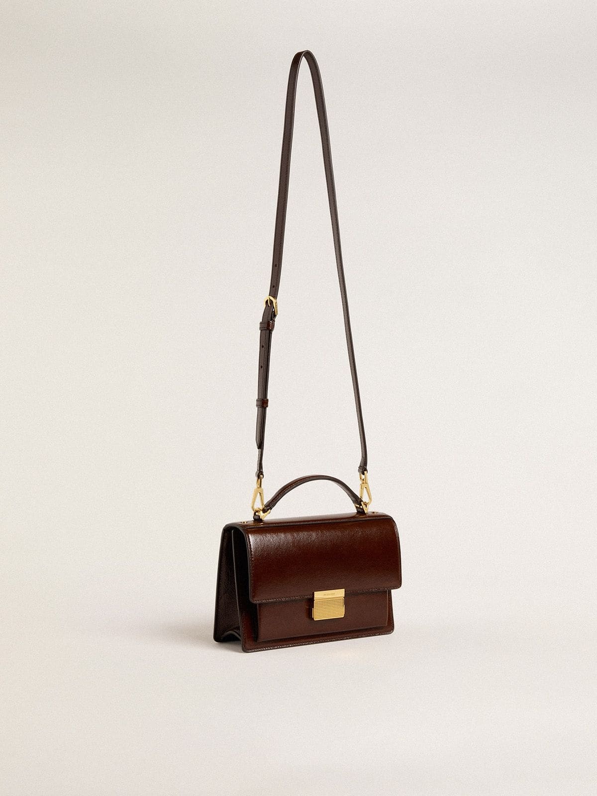 Venezia Bag in dark brown laminated leather with gold details - 2