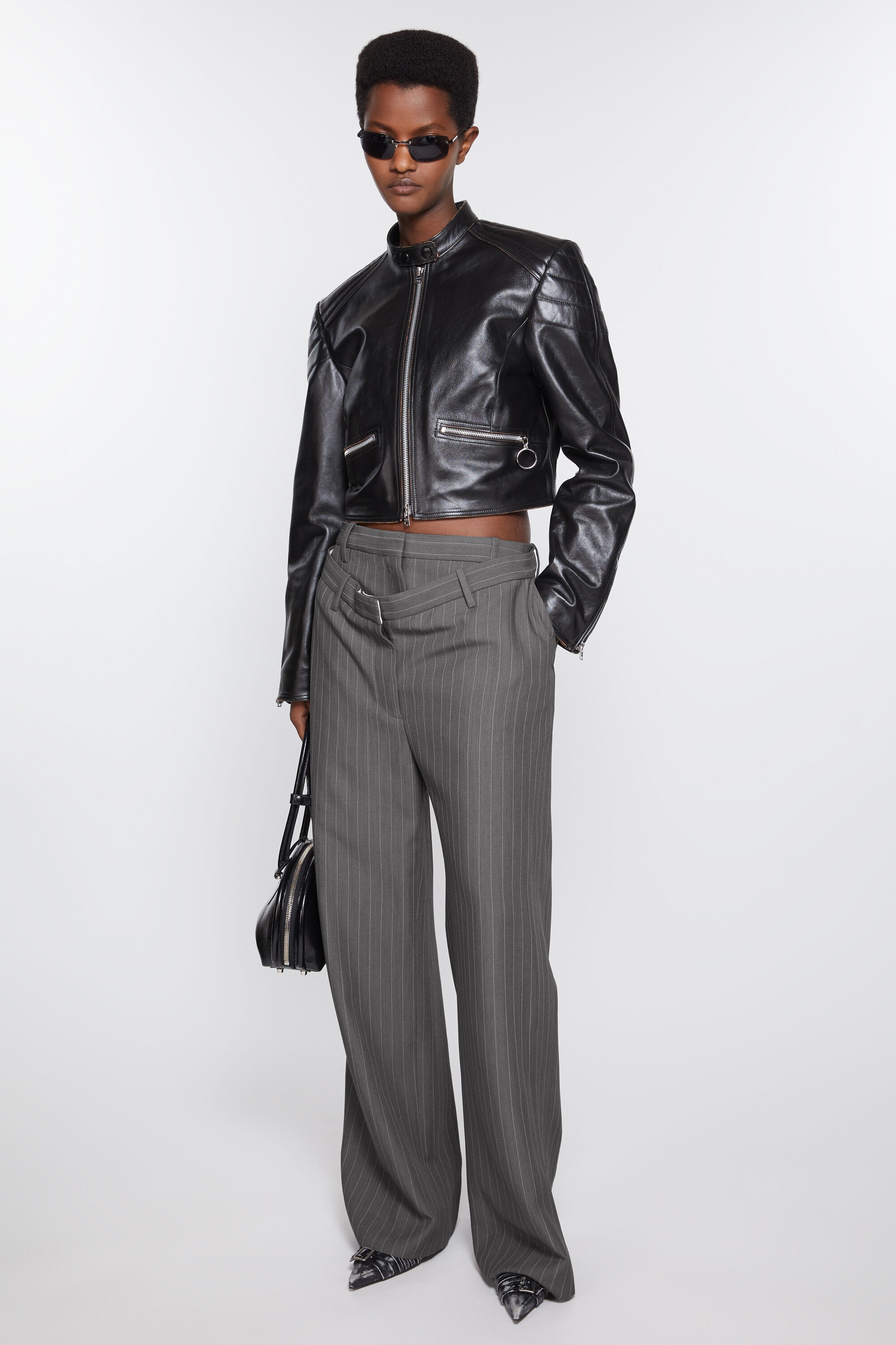 Deconstructed pinstripe trousers - Grey Melange - 4