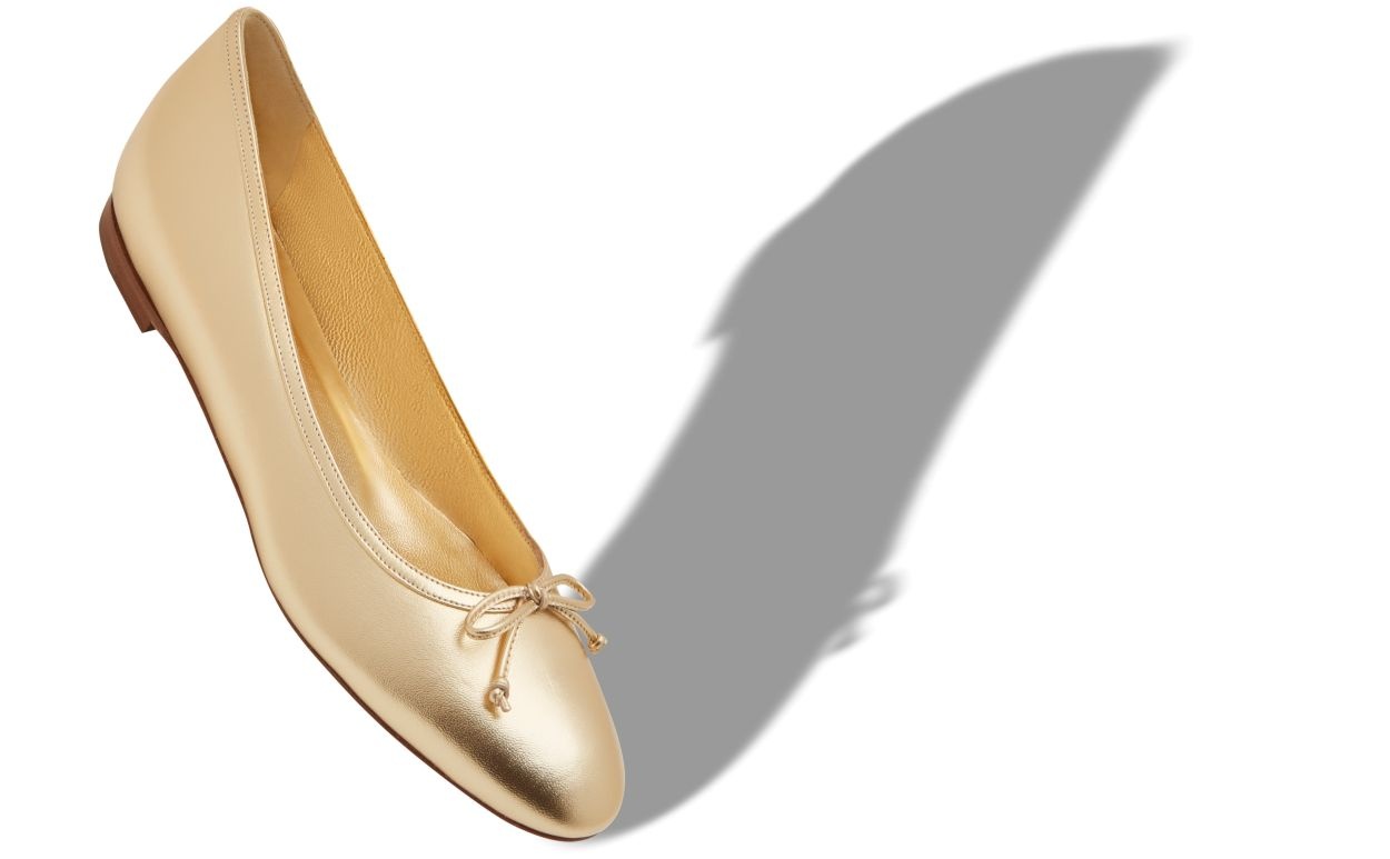 Gold Nappa Leather Ballerina Flats - 2