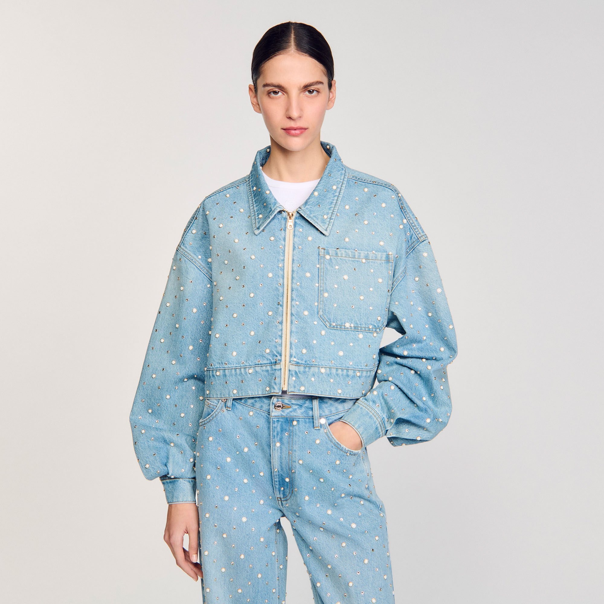 BEADED AND RHINESTONE DENIM JACKET - 4