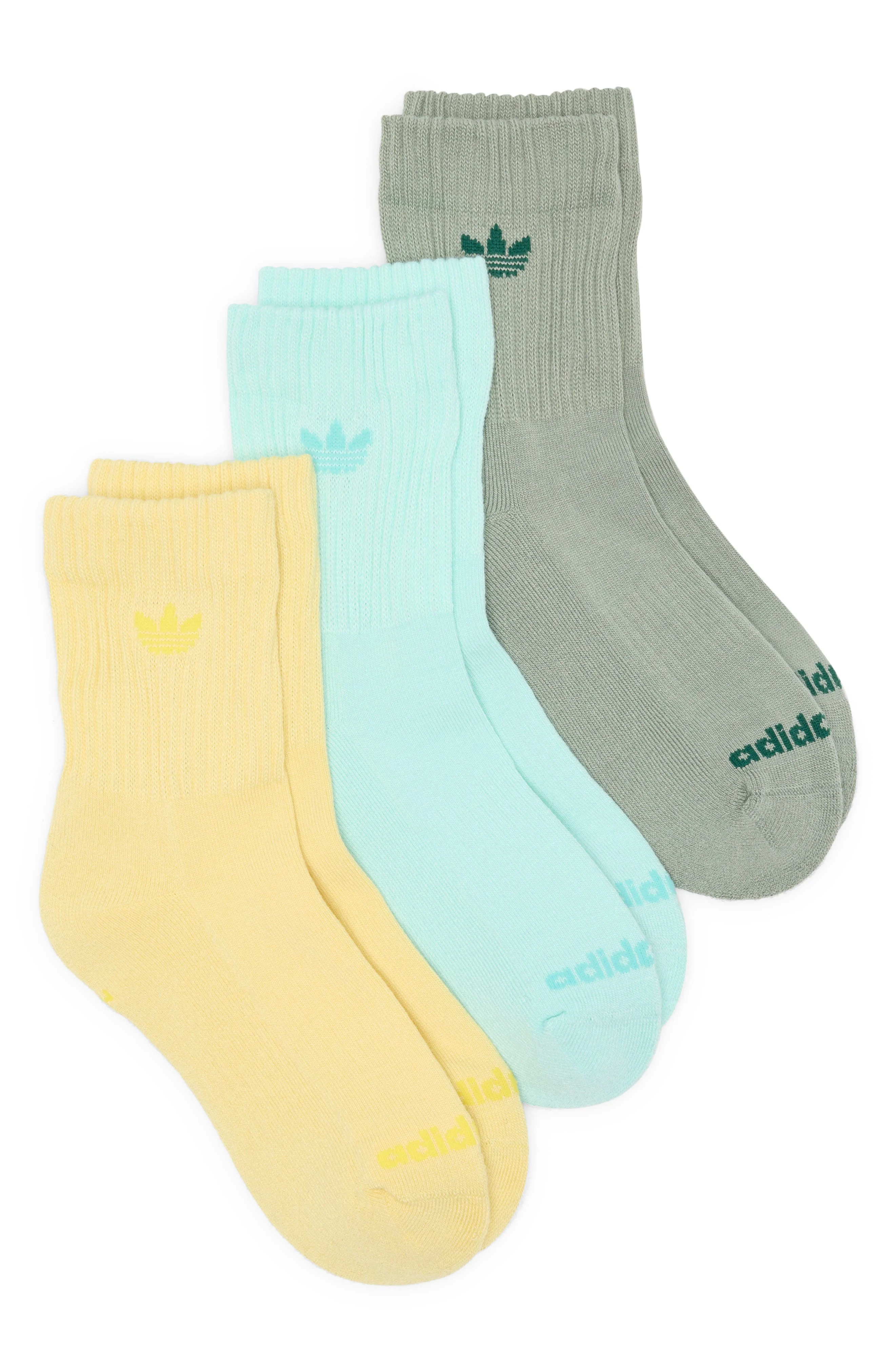 adidas Assorted 3-Pack Trefoil 2.0 Quarter Socks in Blue/Silver Green/yellow at Nordstrom - 1