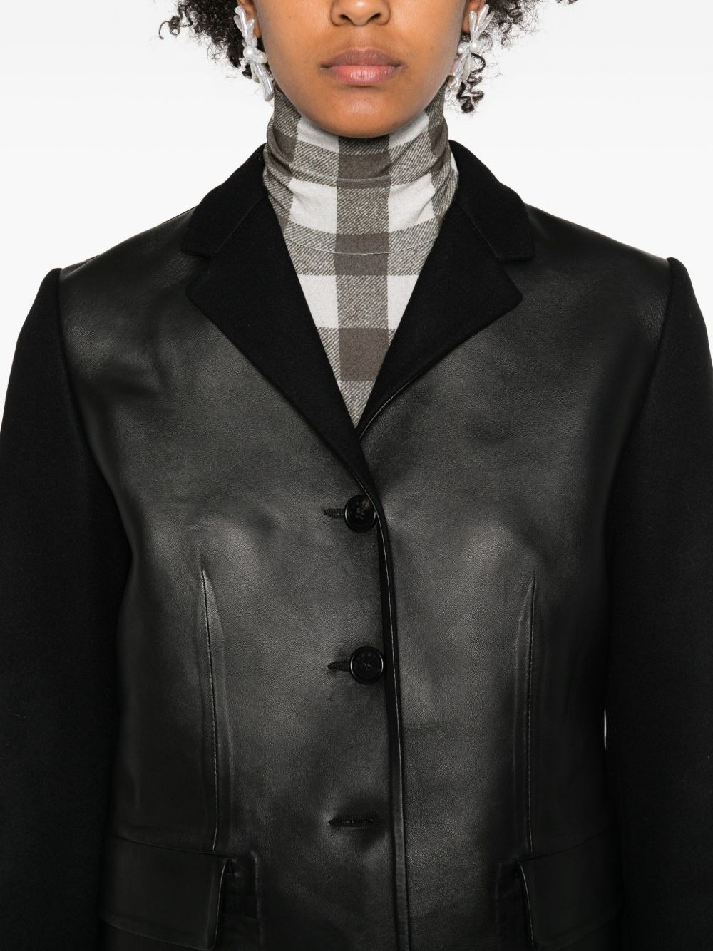leather-paneled wool jacket - 5