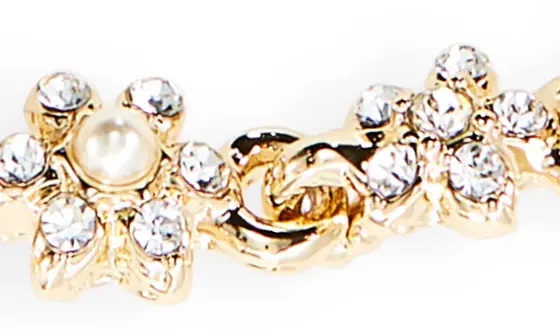 Pear Crystal & Imitation Pearl Slider Bracelet in Gold/Cgs - 2