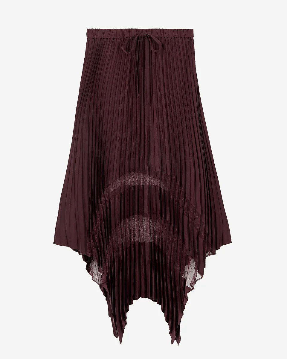 LONG BURGUNDY PLEATED SKIRT - 1