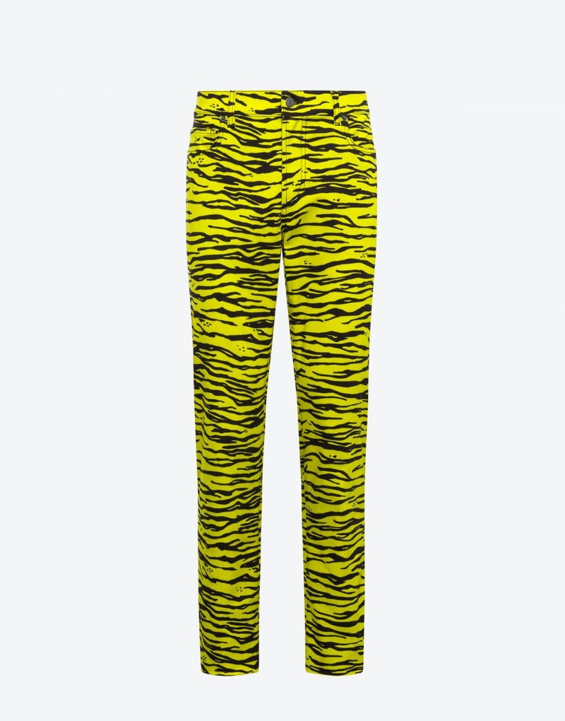 STRETCH GABARDINE TIGER PRINT TROUSERS 1