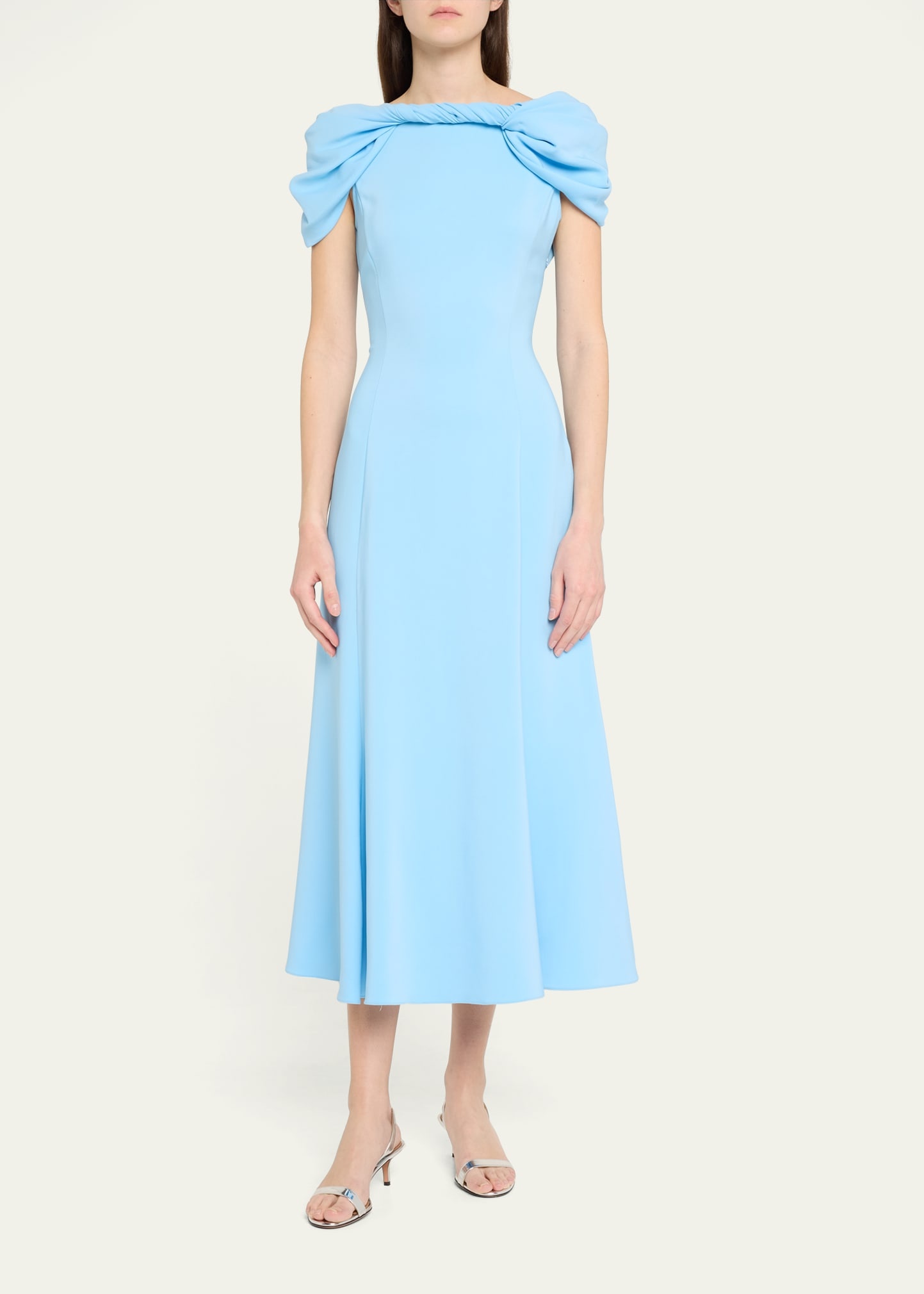 Cap-Sleeve Twisted Cape Cocktail Dress - 2